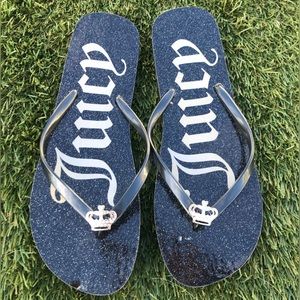 Juicy Couture Selene Black Glitter Flip Flops